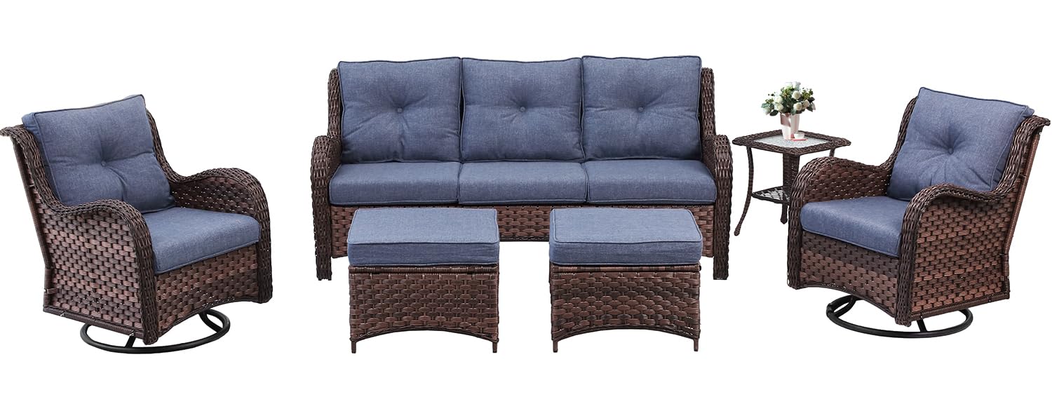 LayinSun 6 Pieces Outdoor Patio Furniture Set, Rattan Wicker Sectional Swivel Rocker Chairs Sets with Ottomans, Swivel Glider Chairs, and Coffee Table - WoodArtSupply