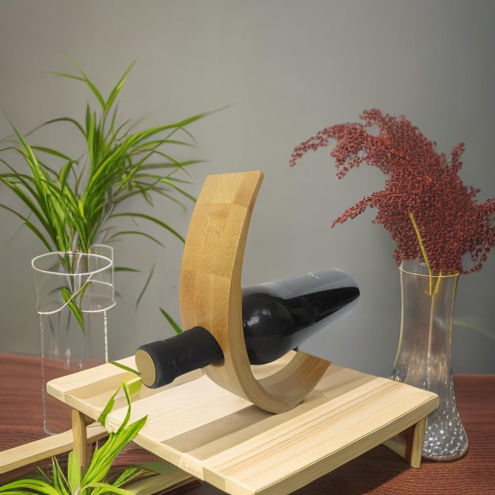 Somonka-L Single Wine Bottle Holder, Natural Bamboo Personalized Wine Rack,Self Balancing Display Wine Rack On Tabletop, Cabinet Etc Somonka-L
