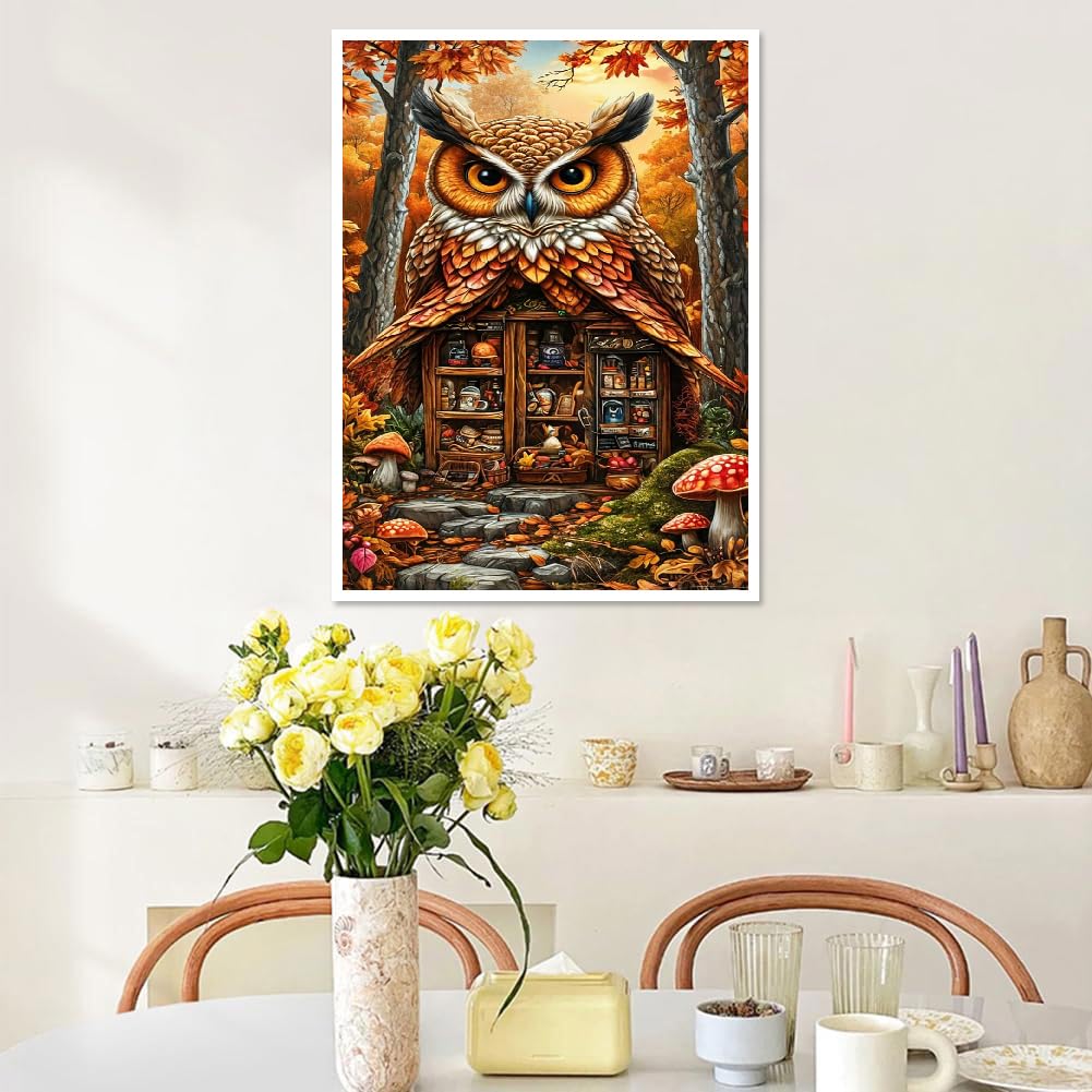askkqtx Fall Diamond Art Kits for Adults, Owl Diamond Painting Kits for Beginners, Mushrooms DIY 5D Round Full Drill Crystal Diamond Dots Rhinestone Gem Art Craft Home Decor 12x16 Inch askkqtx