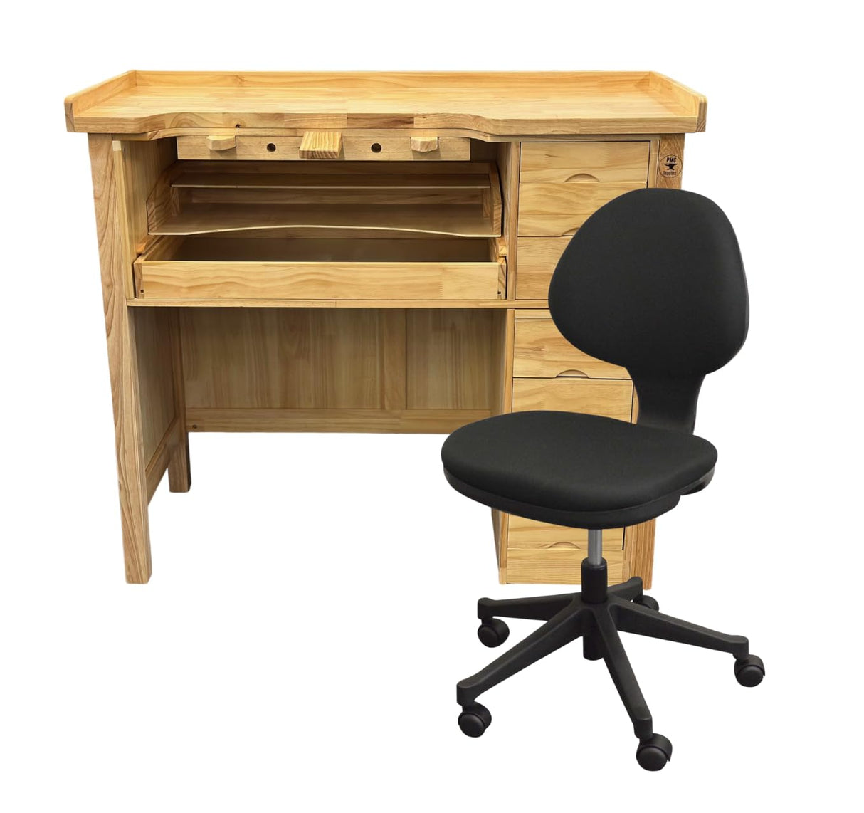Jewelers Workbench Solid Wood Station with Seven Utility Storage Drawers and Chair PMC Supplies LLC