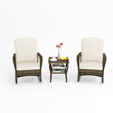 BALDPER 3 Pieces Patio Conversation Set, Outdoor Rocking Chairs, Wicker Bistro Set, Outdoor Furniture Set with Porch Chairs and Coffee Table for Deck Garden Poolside, Beige BALDPER