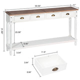 Wnutrees Farmhouse Console Table with 4 Drawers, 60" Long Narrow Boho Sofa Foyer Table with Large Storage Space, Solid Wood Frame and Legs for Entryway, Hallway, Living Room, White Wnutrees