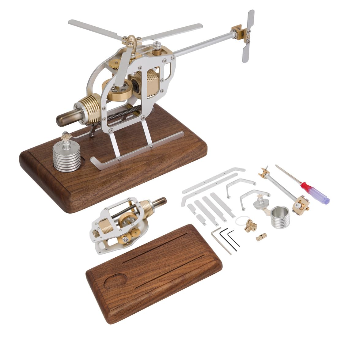 BrickCraftWorks Stirling Functional Mechanical Helicopter Engine DIY Assembly STEM Model, Hot Air Stirling Engine Kit for Teen and Adult, Educational Physics Experiment Toy (KIT Version) BrickCraftWorks
