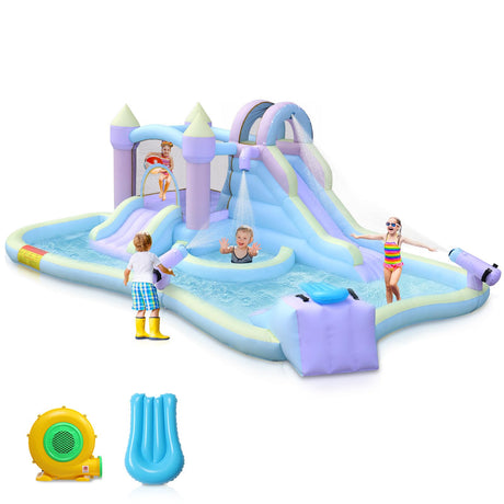 Ktaxon Inflatable Bounce House for Kids, Outdoor Jumping Air Castle Bouncy with Double Water Slide & Air-Blower for Backyard, Park, Lawn, Ages 3-8 Years (18Ft x 11.5Ft x 6.9Ft) Ktaxon