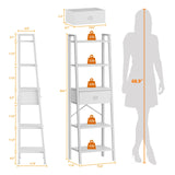 Furologee 5 Tier Bookshelf, Ladder Shelf with Drawer, Tall and Narrow Bookcase, Storage Shelves Organizer,Industrial Display Standing Units for Bathroom,Kitchen,Bedroom,Living Room,White Furologee