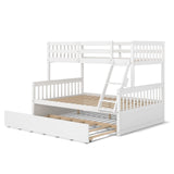 KOMFOTT Solid Pine Wood Twin Over Full Bunk Bed with Trundle and Safety Guardrails KOMFOTT