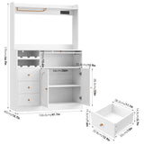 FACBOTALL Kitchen Pantry Storage Cabinet with Hutch, Buffet Cabinet with Storage, Coffee Bar Cabinet with Power Outlets, Microwave Stand, Wine Racks, Kitchen Cupboard for Dining & Living Room, White FACBOTALL