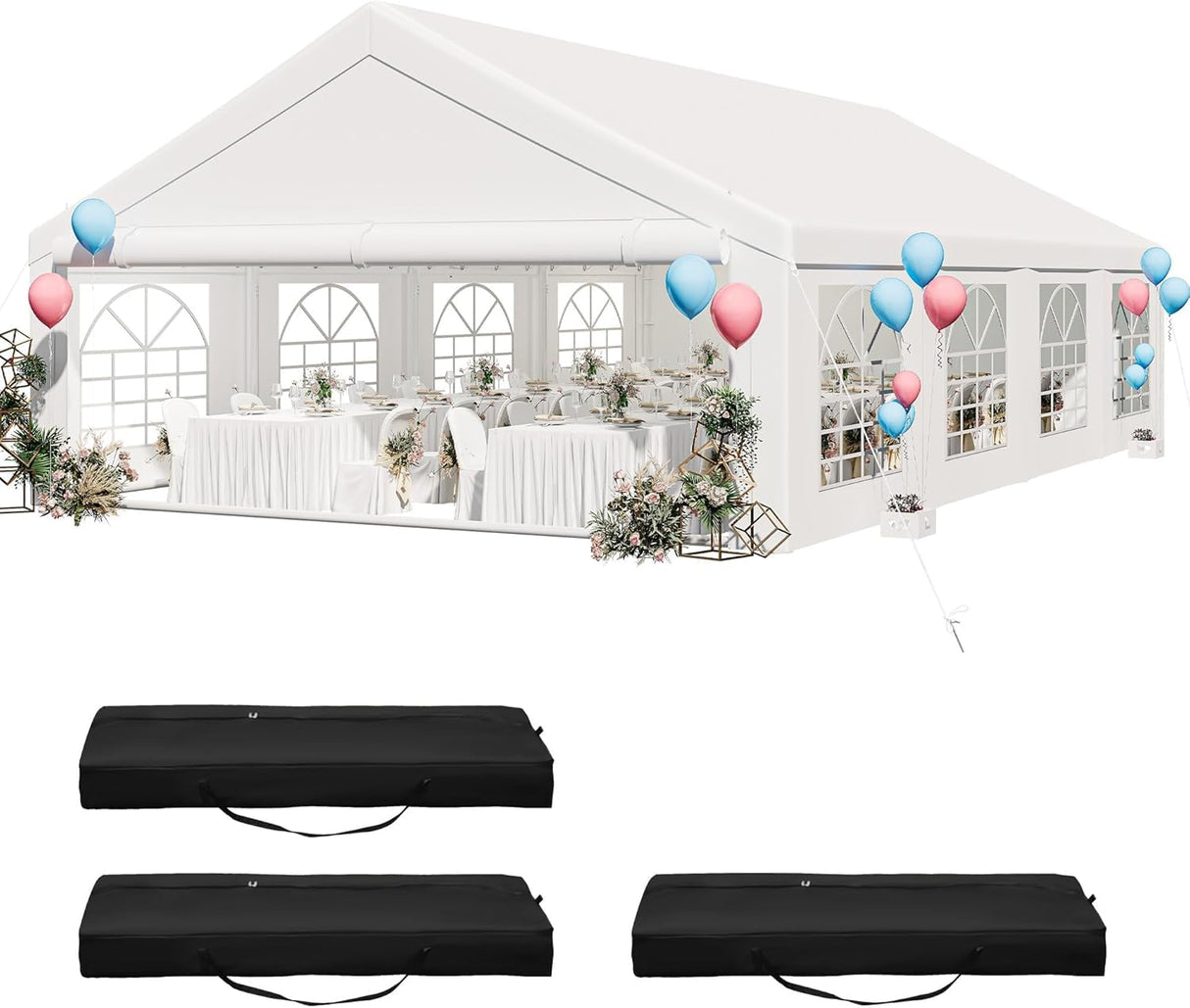YITAHOME 20x30 ft Party Tent Heavy Duty Outdoor Wedding Event Shelters Upgraded Galvanized Canopy with Large White Roof, Removable PVC Sidewalls & 3 Storage Bags YITAHOME