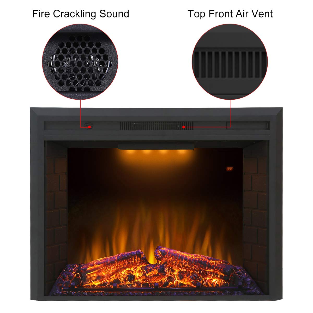 Valuxhome Electric Fireplace, 36 Inches Fireplace Insert with Overheating Protection, Fire Crackling Sound, Remote Control, 750/1500W, Black Valuxhome