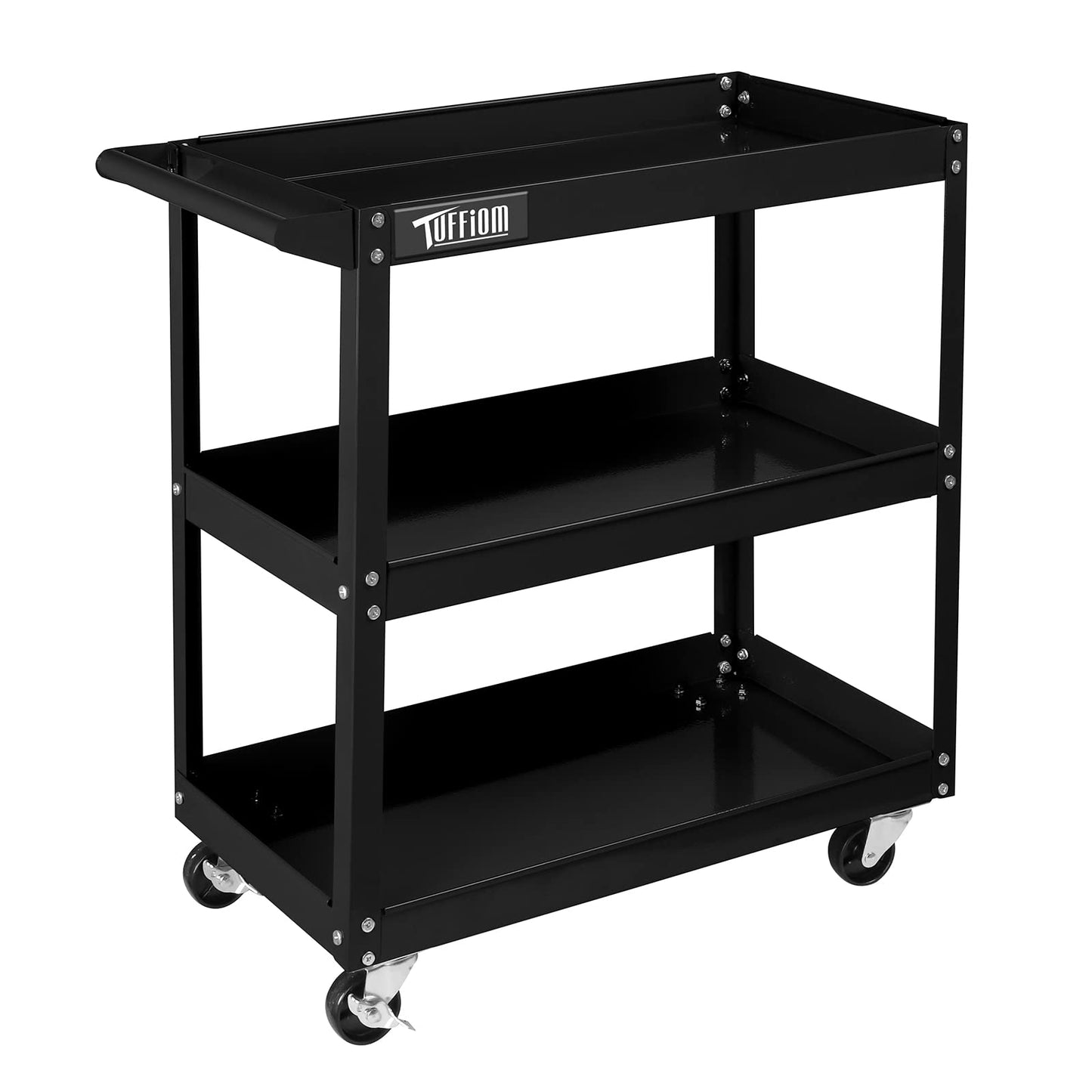 TUFFIOM 3 Tier Rolling Tool Cart, 330 Lbs Capacity, with Ergonomic Handle, Black - WoodArtSupply