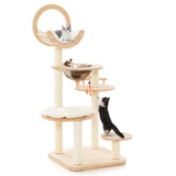 PETSITE 57 Inches Tall Wooden Cat Tree, Multi-Level Cat Tower with Scratching Posts, Space Capsule Bed, Padded Platform and Hanging Ball, Modern Transformable Cat Tree Tower for Indoor Cats Large PETSITE
