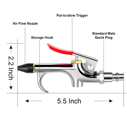 13 Pcs 2-Way Connection Air Nozzle Blow Gun Set, Air Nozzle Kit with 1/4 in Standard Quick Fitting and 8 Air Nozzles, Air Compressor Accessories for Air Inflation and Dedusting - WoodArtSupply