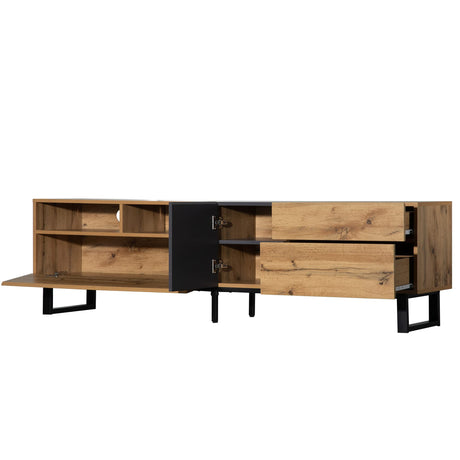 Virubi Modern TV Stand with 3 Cabinets & Open Shelves, Minimalist Wooden Entertainment Center for TVs Up to 80”, Sturdy TV Console for Living Room Bedroom Decor… Virubi