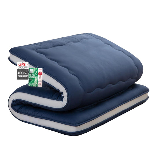 Syalife Japanese Futon Mattress Floor Mattress, 4" Thicken Roll Up Tatami Mat, Foldable & Portable Floor Bed Sleeping Pad, Traditional Shiki Futon (shikibuton), Design by Japan (Navy Blue, 39 * 80)