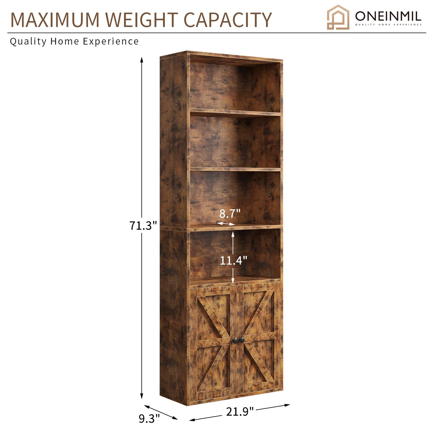 Stunning 6-Tier Brown Wooden Bookcase with Elegant Cabinet Doors by oneinmil - WoodArtSupply