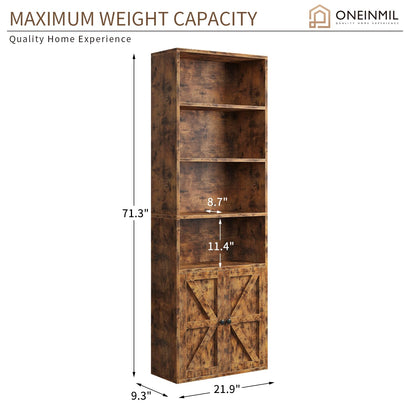 Stunning 6-Tier Brown Wooden Bookcase with Elegant Cabinet Doors by oneinmil - WoodArtSupply