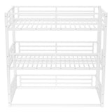 KEIKI Twin Over Twin Over Twin Bunk Bed, Metal Triple Bunk Bed with Safety Guardrails, Heavy-Duty Bunk Bed with Noise-Reduced Design, White KEIKI