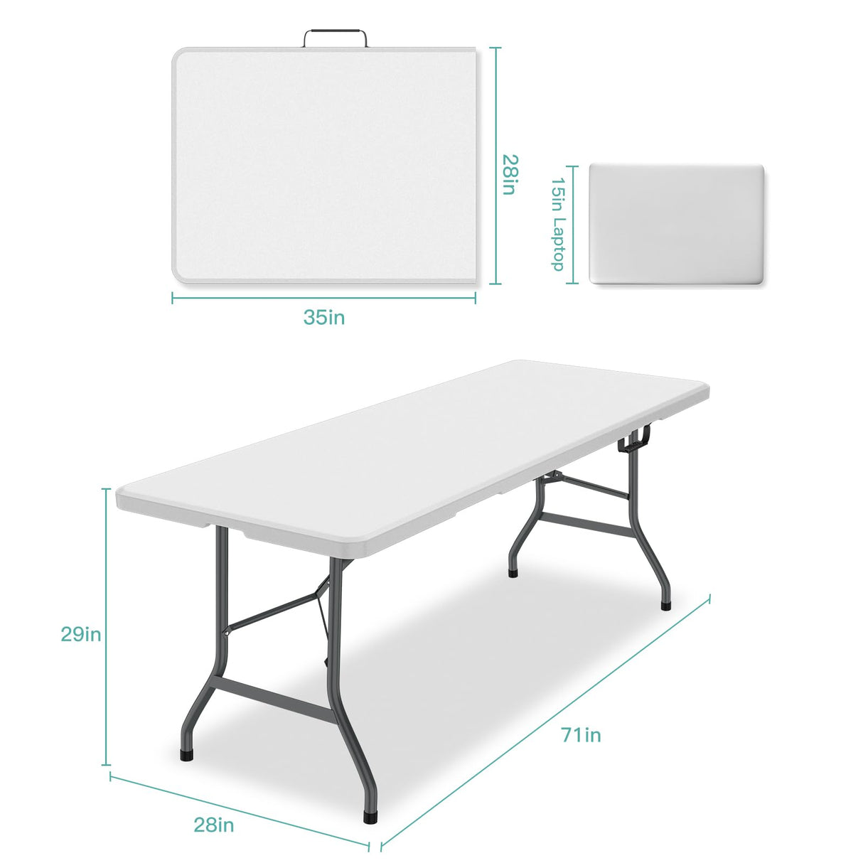 Generic 6 ft Folding Table, Foldable Dining Table, White Plastic Table, Lightweight Portable Table, Industrial Workbench for Indoor Outdoor, Picnic, Camping, Board Game with Handle, Locks - White Generic