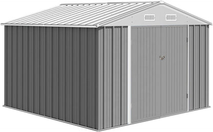 Zstar 12 x 10 FT Outdoor Storage Shed with Singe Lockable Door, Large Metal Tool Sheds with Sloping Roof & Frame Structure, Waterproof Metal Garden Sheds for Backyard, Patio, Outside Use, Ger - WoodArtSupply