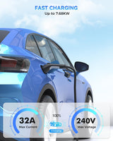 EV Charger Extension Cable, 21ft 32Amp J1772 Extension Cable Compatible with 110V-240V SAE J1772 EV Chargers, Suitable for J1772 EVs/PHEVs, Level 1/ Level 2 IP66 Car Charger Extension Cord with Bag SEGUMA