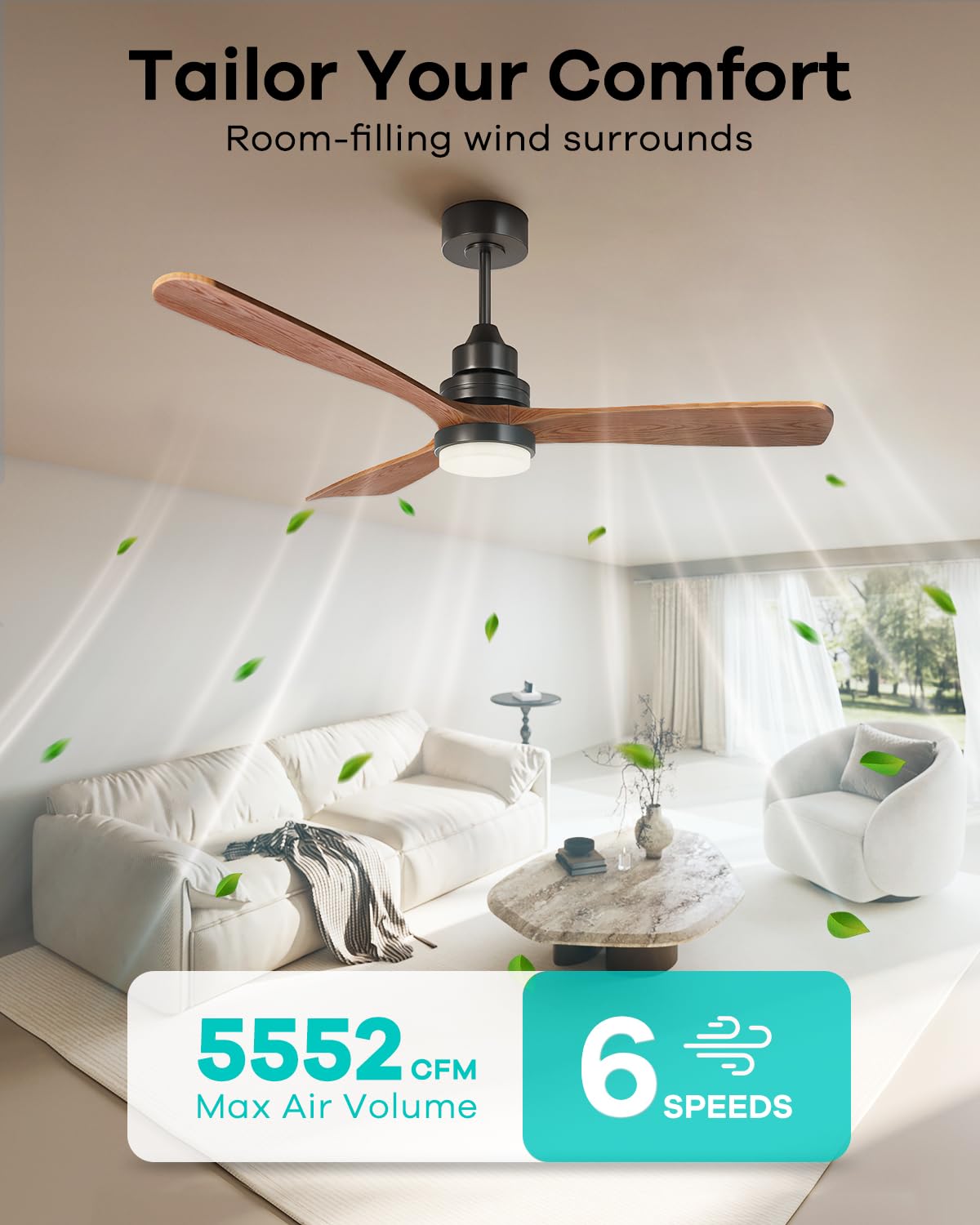 HEIBUETY Ceiling Fans with Lights and Remote, 52 Inch Outdoor Wood Ceiling Fan for Patios with Light, 3 Downrods, Quiet DC Motor, 3 Blade Modern Ceiling Fan for Outside Porch, Farmhouse, Bedroom