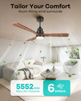 HEIBUETY Ceiling Fans with Lights and Remote, 52 Inch Outdoor Wood Ceiling Fan for Patios with Light, 3 Downrods, Quiet DC Motor, 3 Blade Modern Ceiling Fan for Outside Porch, Farmhouse, Bedroom HEIBUETY