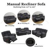 A Ainehome Manual Recliner Sofa Set, Corduroy Recliner Loveseat, Living Room Furniture Set Modern Loveseat Sofa, Reclining Couches for Living Room/Office(3 Piece Set, Dark Grey) A Ainehome