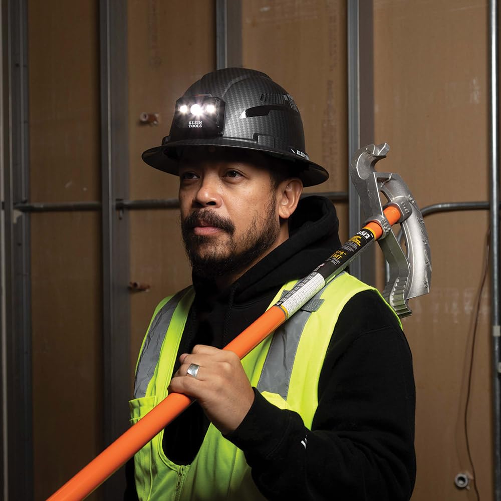 Klein Tools 60347 Hard Hat, Vented Full Brim, Class C, Premium KARBN Pattern, Rechargeable Lamp, Padded Sweat-Wicking Sweatband, Top Pad Klein Tools