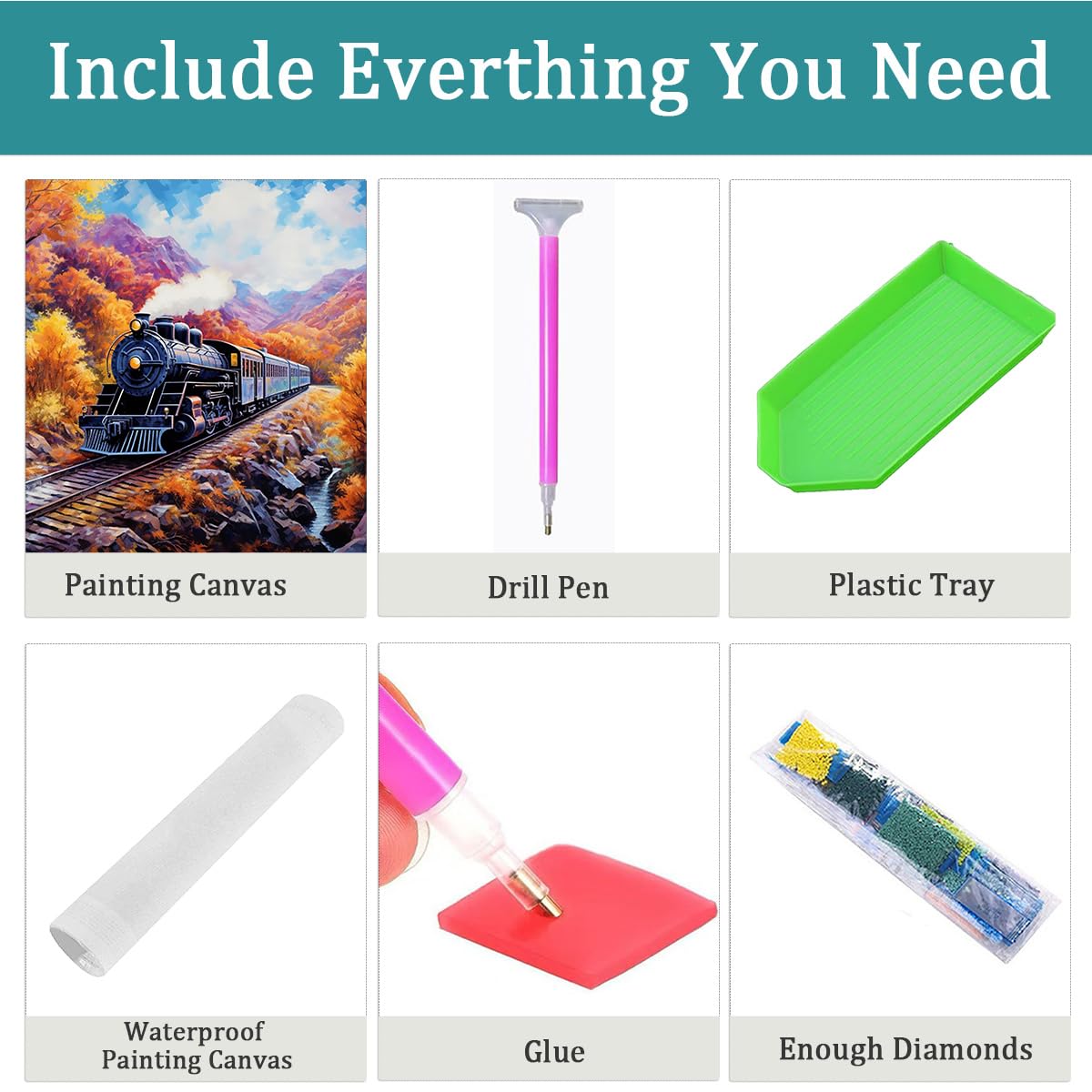 Amz Camel DIY 5D Diamond Art Kits (12 * 16 Inch),Mosaic Diamond Painting, Art for Train, Embroidery Full Drill for Landscape, Art Kits Rhinestone Craft for Home Wall Decor Amz Camel