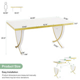 Tribesigns Luxury Modern Office Desk, White and Gold Large 63" Workstation, Elegant Executive Desk with High-Gloss Finish, Sturdy Metal Legs, Perfect for Home Office or Study Tribesigns