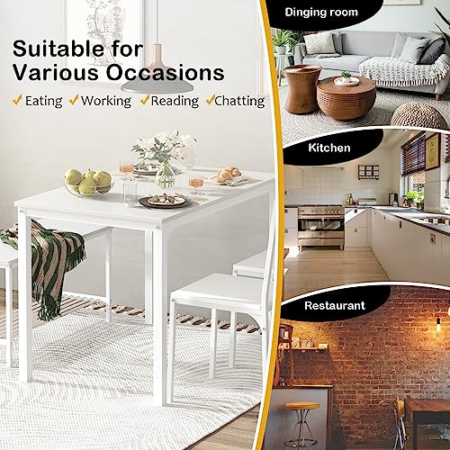 soges 4 Person Dining Table Set,43.3 inch Kitchen Table Set for 4,2 Chairs with Backrest,2-Person Bench with Storage, White Rack,Nesting Furniture Set for Dining Room and Restaurant, White soges
