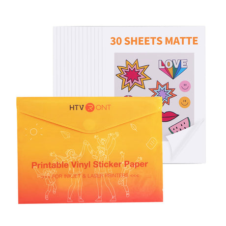HTVRONT Printable Vinyl Sticker Paper - 30 Sheets Matte Sticker Paper for Inkjet Printer & Laser Printer, 100 g Waterproof Sticker Paper Dries Quickly & Tear Resistant 8.5"x11" HTVRONT