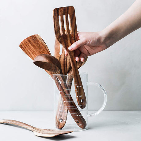5 Pcs Best Wooden Spoons for Cooking Kitchen Utensils Set Non Stick Spoon Acacia Wood Utensil Cooking Spatula Turner Slotted Spoon Flat Wooden Spatula Set Mixing Cooking Spoons Kitchen Utensils Renawe