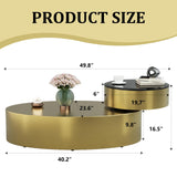 jajaplus Oval Rotating Coffee Table with Tempered Glass Top, 2-Tier Design & 360° Swivel Base, Brushed Gold Finish - Modern Center Table for Living Room, Office, Apartment jajaplus