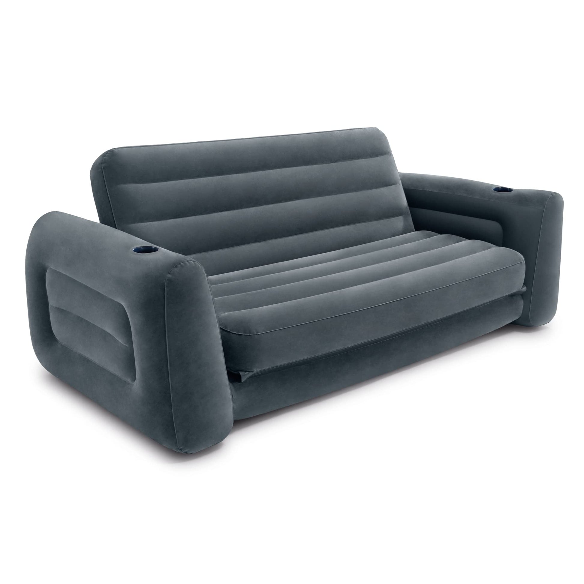 Intex 66552EP Inflatable Pull-Out Sofa: Built-in Cupholder – Velvety Surface – 2-in-1 Valve – Folds Compactly – 46" x 88" x 26" - WoodArtSupply