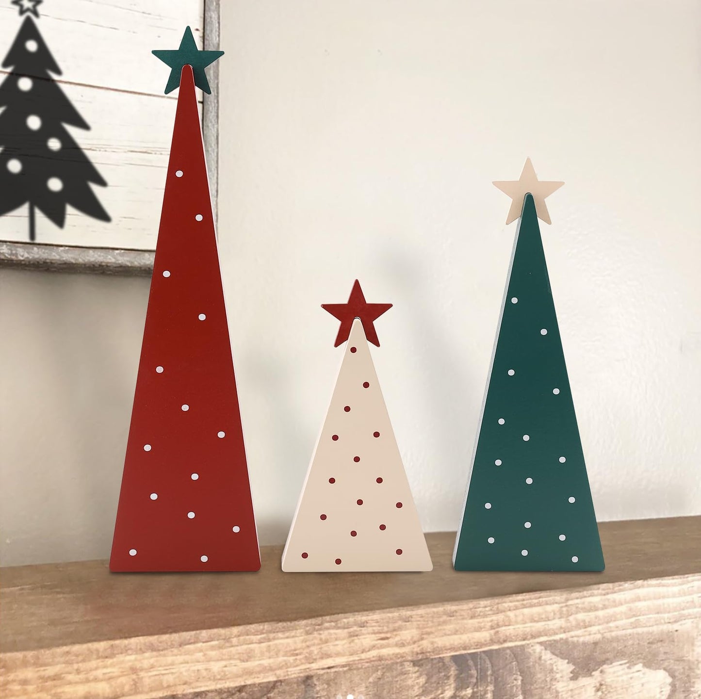 FestalMart Christmas Decorations-Three Sizes Wooden Christmas Tree Sign with Star-Christmas Decorations for Home Shelf Mantel Fireplace Table Party Decor