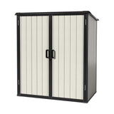 Aoxun Outdoor Storage Shed 5 x 3FT, Resin Shed with Floor and Lockable Door, Plastic Shed for Bike, Garbage Can, Tool, Accessories, Lawn, Garden - Beige Aoxun