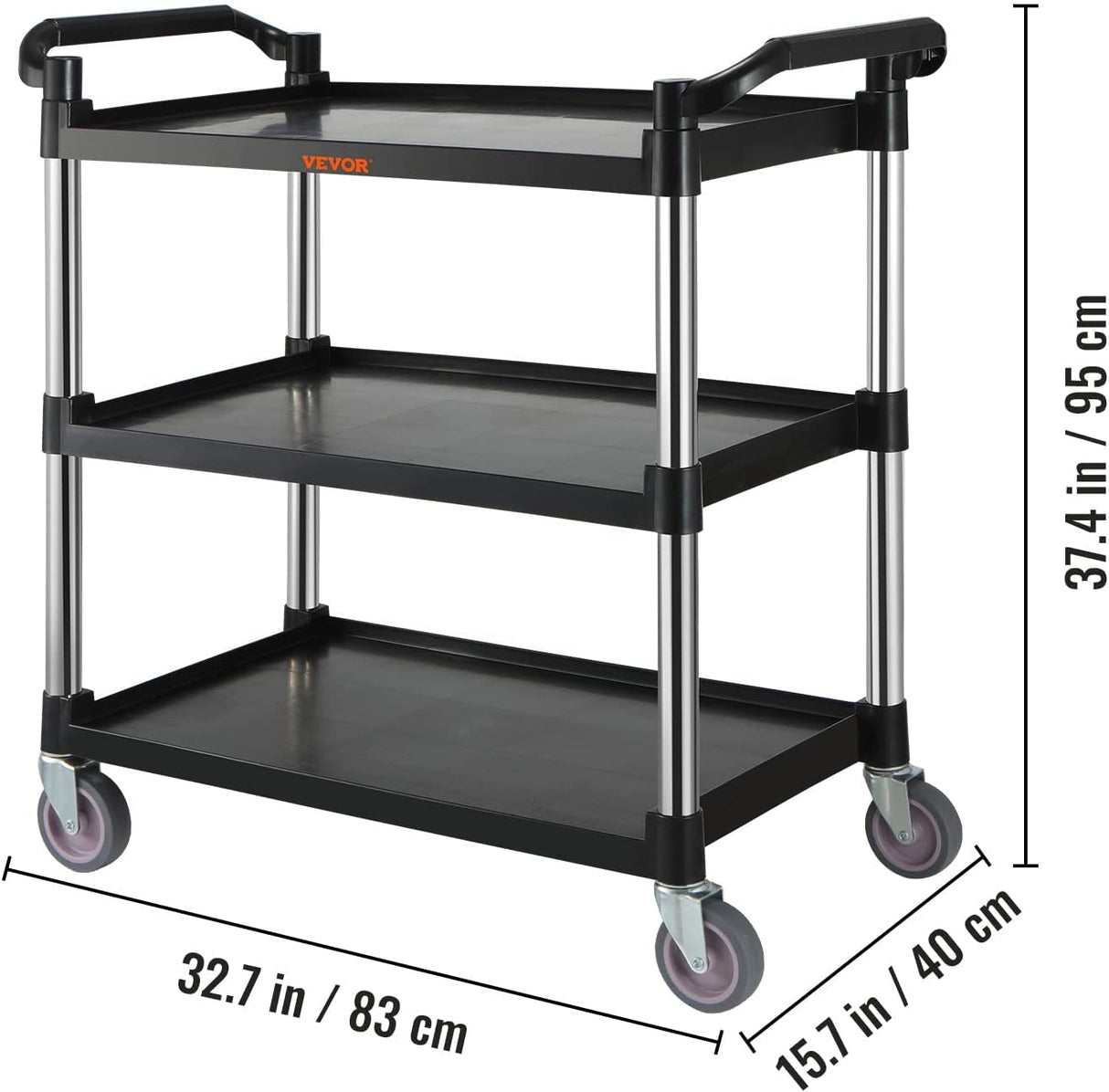 VEVOR 3 Shelf Heavy Duty Utility Cart, 154LBS Capacity, 37.4" x 15.7" x 32.7", Black VEVOR