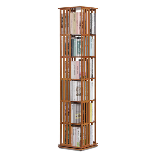 Magshion 6-Tier Rotating Bamboo Bookcase - Stylish Corner Shelf Storage Organizer for Home and Office - WoodArtSupply