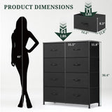 8-Drawer Dresser for Bedroom, Anti-Tip Tall Storage Organizer Chest of Drawers with Wooden Top and Metal Frame Fabric Bins for Closet, Living Room, Hallway, Entryway, Black SageNest