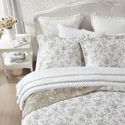 Laura Ashley - Full/Queen Quilt Set, Reversible Floral Cotton Bedding with Matching Shams, Home Decor for All Seasons (Walled Garden Brown, Full/Queen) Laura Ashley
