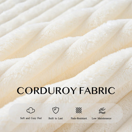 Tabaray 80'' Futon Sofa Bed, King Size Foldable Sleeper Sofa, Corduroy Boneless Loveseat Couch with Chaise Lounge, 3 Pillows, Blanket, Upholstered Sectional Couches for Living Room, Bedroom, Beige Tabaray