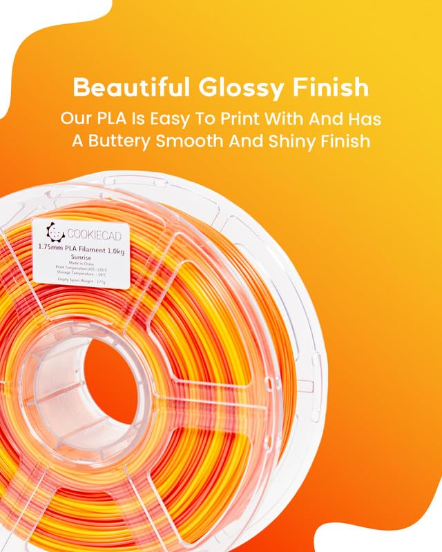 Cookiecad PLA Filament 1.75mm 1kg Rainbow Multicolor 3D Printer Filament - Sunrise PLA Cookiecad