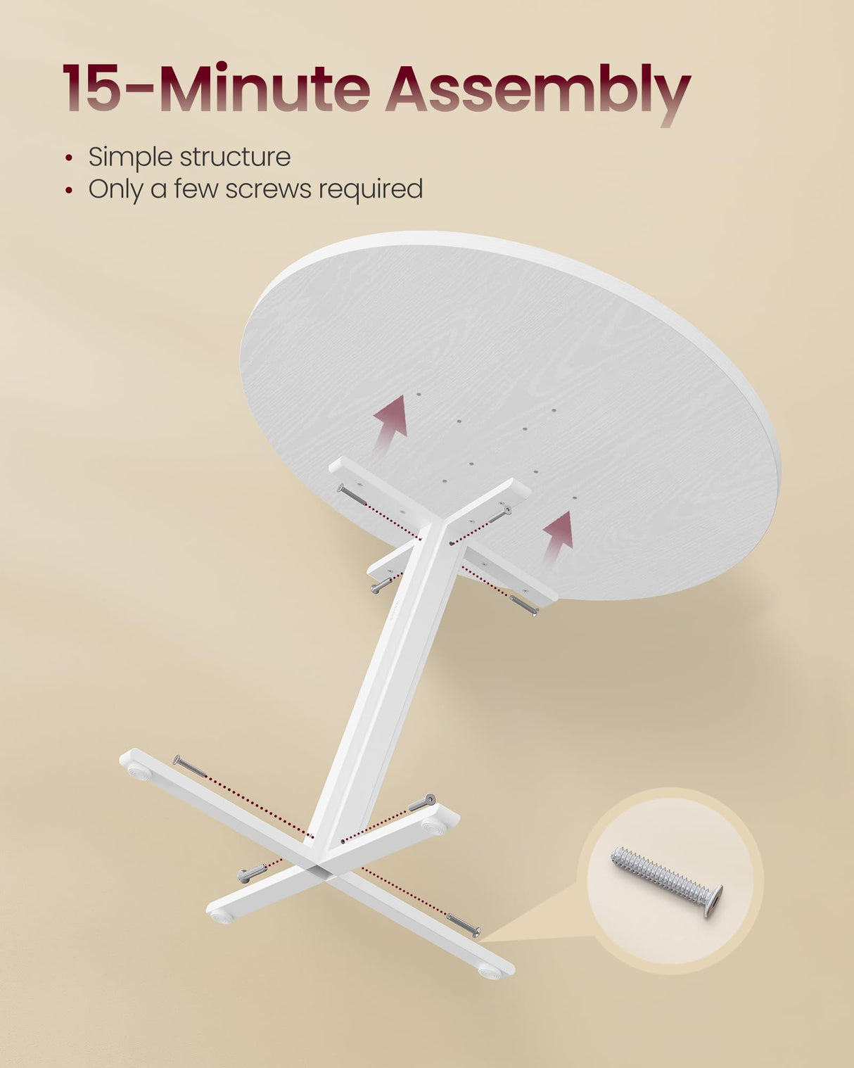 VASAGLE Dining Table, Small Round Kitchen Table for 4 People, 31.5 x 29.4 Inches, for Dining Room, Living Room, Farmhouse, Water-Resistant, Snow White UKDT082W01V1 VASAGLE