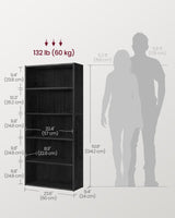 VASAGLE Bookshelf, 23.6 Inches Wide, 5-Tier Open Bookcase with Adjustable Storage Shelves, Floor Standing Unit, Ebony Black ULBC165T56 VASAGLE