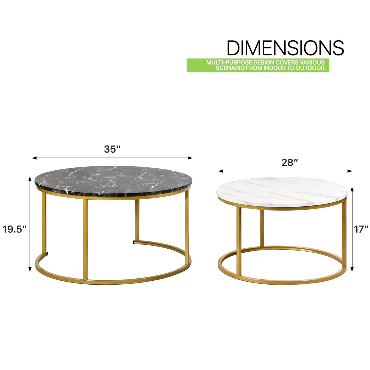 Magshion Nesting Coffee Table Set of 2, Coffee Table Round with Sturdy Metal Frame Marble Style End Table Side Tables Accent Tables for Living Room Office Small Spaces, Black & White Magshion