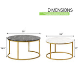 Magshion Nesting Coffee Table Set of 2, Coffee Table Round with Sturdy Metal Frame Marble Style End Table Side Tables Accent Tables for Living Room Office Small Spaces, Black & White Magshion