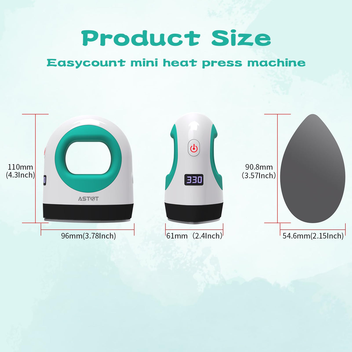 Heat Press Mini Heat Press Machine, Small Heat Press for T Shirts, Hats, Heating Transfer Projects,14 Levels Temperature Setting (White&Green) AST&T