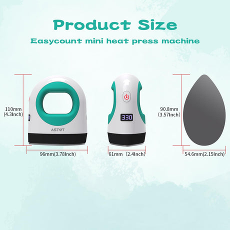 Heat Press Mini Heat Press Machine, Small Heat Press for T Shirts, Hats, Heating Transfer Projects,14 Levels Temperature Setting (White&Green) AST&T