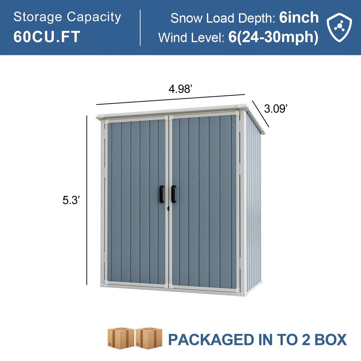 Outdoor Storage Shed, 5x3FT Resin Shed with Floor and Lockable Doors, 80 Cu.Ft Waterproof Patio Storage Cabinet, Plastic Construction for Outdoor Storage Breezestival